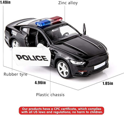 BDTCTK 1/36 Compatible for Ford Mustang GT Police Car Model Zinc Alloy Die-Cast Pull Back Vehicles Kid Toys for Boy Girl Gift (Black)