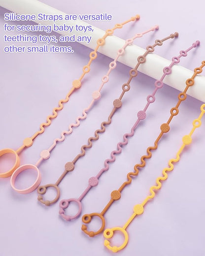 LittleHugs 3pcs Adjustable Toy Strap Holder - Silicone Baby Tether Pacifier Clip - Travel Essential Leash for Stroller, High Chair, Car Seat