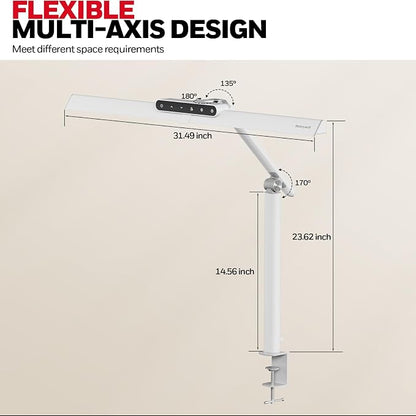 Honeywell HJ1 Sunturalux LED Clamp Desk Lamp 1200LM for Computer | CRI≥97, 4 Color Temps, Eye-Caring, Architect Task Lamp for Workbench, Reading, White
