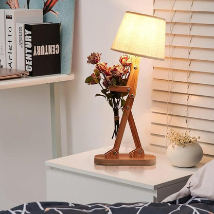 ELINKUME Table Lamps for Kids Bedside Bedroom Reading with Linen Lampshade,Wood Swing Arm LED Desk Lamp for Home Decoration,Study and Working Lighting,Creative Gifts for Boys and Girls