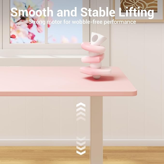 Veken Standing Desk, Pink, 55×23.6 Inch | Height Adjustable Sit Stand Up Computer Tables for Home Office, Study , Writing, Suit students, employees and group work