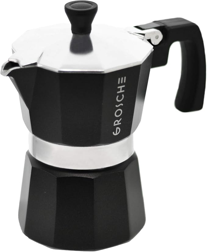 GROSCHE Milano Stovetop Espresso Maker Moka Pot 3 espresso Cup - 5 oz, Black - Cuban Coffee Maker Stove top coffee maker Moka Italian espresso greca coffee maker brewer percolator | Cuban Coffee Maker And Italian Moka Pot For Stovetop Espresso; For Gas...