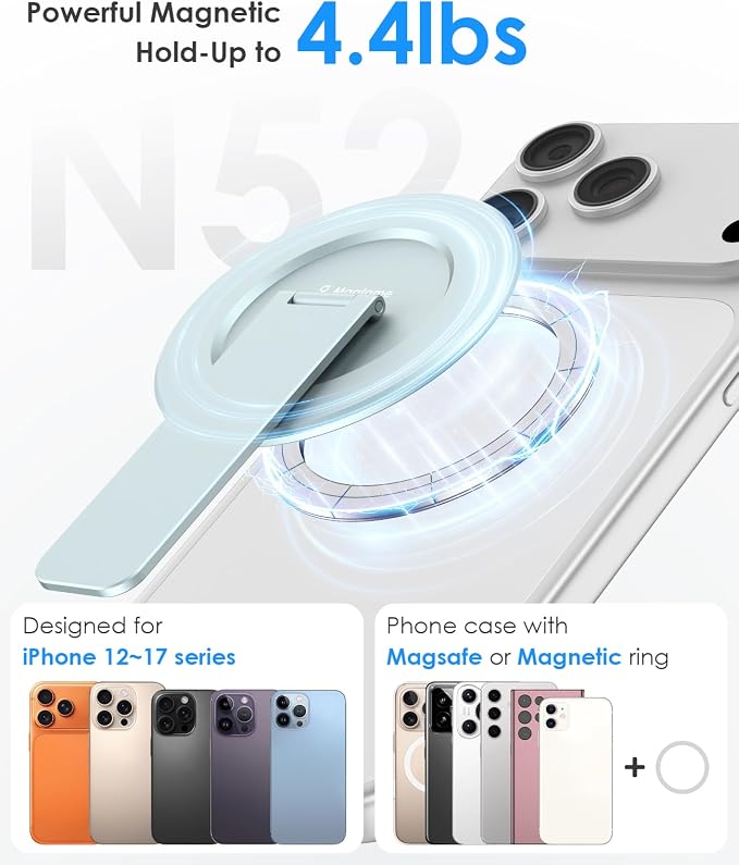 Magnetic Phone Stand for Magsafe, Ultra-Slim Snap-on Phone Holder Kickstand,180° Adjustable Angle Damping Design Cellphone Grip, Blue