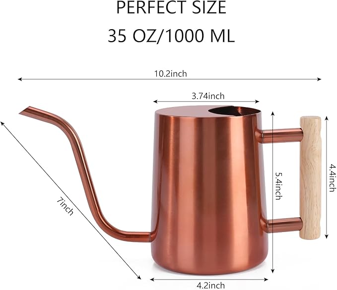 Watering Can Indoor Plants, 35oz Small Stainless Steel Metal Watering Can Modern Decorative Watering Pot with Long Spout for Indoor House Plant Bonsai Garden Flowers (Copper)