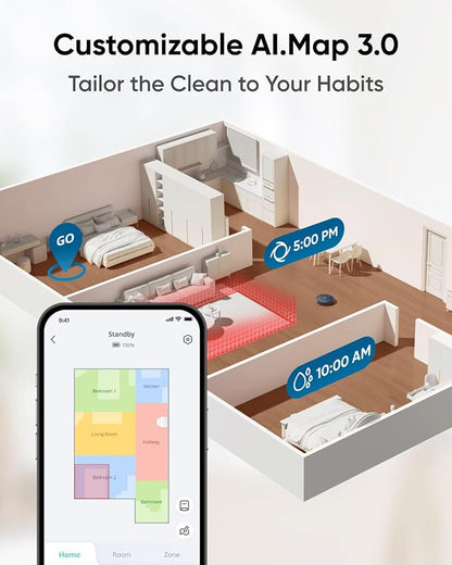 eufy X10 Pro Omni Robot Vacuum and Mop Combo,Dual Mops with 12 mm Auto-Lift | 8,000 Pa Suction, Carpet Detection, AI Obstacle Avoidance, Auto Mop Washing, Auto Drying, Self-Emptying