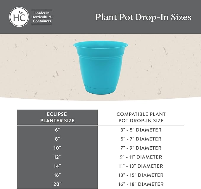 The HC Companies 8 Inch Eclipse Round Planter Pots with Drainage Holes & Attached Saucer, Lightweight UV-Resistant Plastic Indoor & Outdoor Planters, 4-Pack Flower Pots, Garden Home Decor, Slate Blue