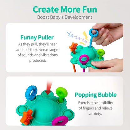 Montessori Pull String Toy Silicone Travel Toy | Food Grade Silicone Early Development Toy, Fine Motor Skills Sensory Toys, Montesorri Gifts (Spearmint)
