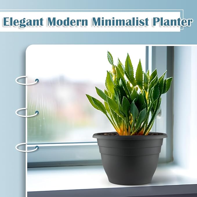3 Pack 11 Inch Plant Pots with Drainage Hole and Plug, Durable Plastic Flower Pots for Indoor & Outdoor Plants, Elegant Mordern Plant Pots Perfect for Herbs, Flowers & Succulents, Gray