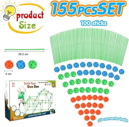 Fort Building Kit for Kids, 155 Pcs Construction STEM Toys Indoor Outdoor for 3 4 5 6 7 8+Years Old Boys and Girls Ultimate, Forts Builder Gift Build DIY Educational Learning Toy for Indoor Outdoor