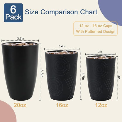 Wheat Straw Cups 6 Pcs, 16 OZ Plastic Drinking Cups, Unbreakable Plastic Drinking Glasses, Alternative to Plastic Cups Reusable, Dishwasher Safe Kitchen Cups for Party, Bathroom, RV (Black)