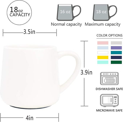 Bosmarlin Glossy Ceramic Coffee Mugs Set of 2, Tea Cup for Office and Home, 18 oz, Suitable for Dishwasher and Microwave(White, 2)