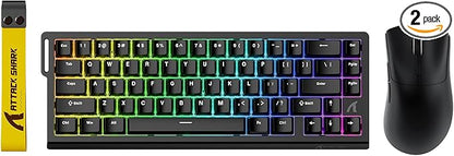 ATTACK SHARK X68 HE 60% Wired RT 8K Keyboard and Wireless R1 Mouse-Black | Adjustable Actuation,Hall Effect Mechanical Magnetic Switch,Coiled Cable,USB C/2.4Ghz/BT Ultralight 18K DPI Mice for PC Gamer