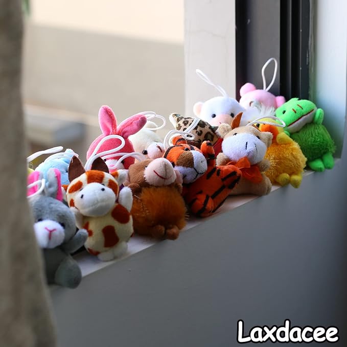 32 Piece Mini Plush Animal Toy Set, Cute Small Animals Plush Keychain Decoration for Themed Parties, Kindergarten Gift, Teacher Student Award, Goody Bags Filler for Boys Girls Child Kid Laxdacee