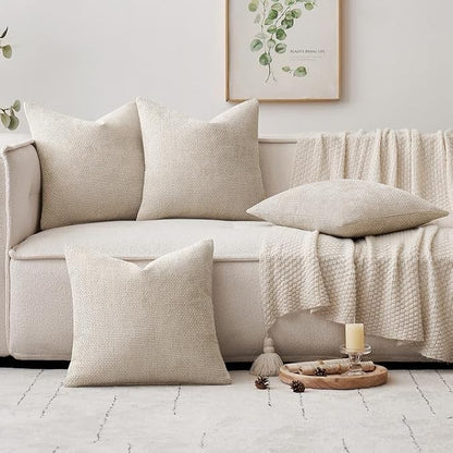 MIULEE Pack of 4 Couch Throw Pillow Covers 16x16 Inch Cream Soft Decorative Chenille Pillow Covers Farmhouse Accent Cushion Covers for Boho Spring Home Decor Sofa Bedroom Living Room