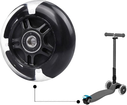 2-Pack Rear 80mm Colorful Flashing 3-Wheeled Kid Scooter Replacement Wheels for Kid Push Kick Scooter (Black)