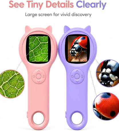 Pink and Purple Microscope for Kids-200X Portable Digital Mini Microscope- Your Little Scientist Miniscope - STEM Toy for Age 5 6 7 8 9 10 11 12 Years Old Toddlers.
