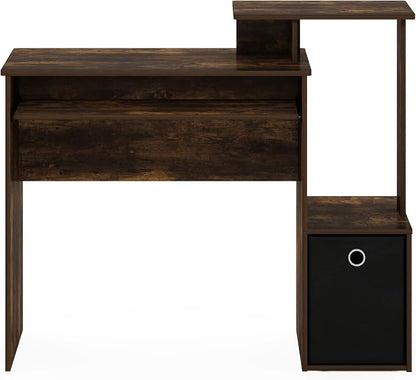 Furinno ECON Desk, 40" Gaming Desk with Keyboard Tray, Computer Desk, Office Desk with Side Shelves and Storage Bin, 40-Inch, for Home Office, Study Room, Dorm, Amber Oak