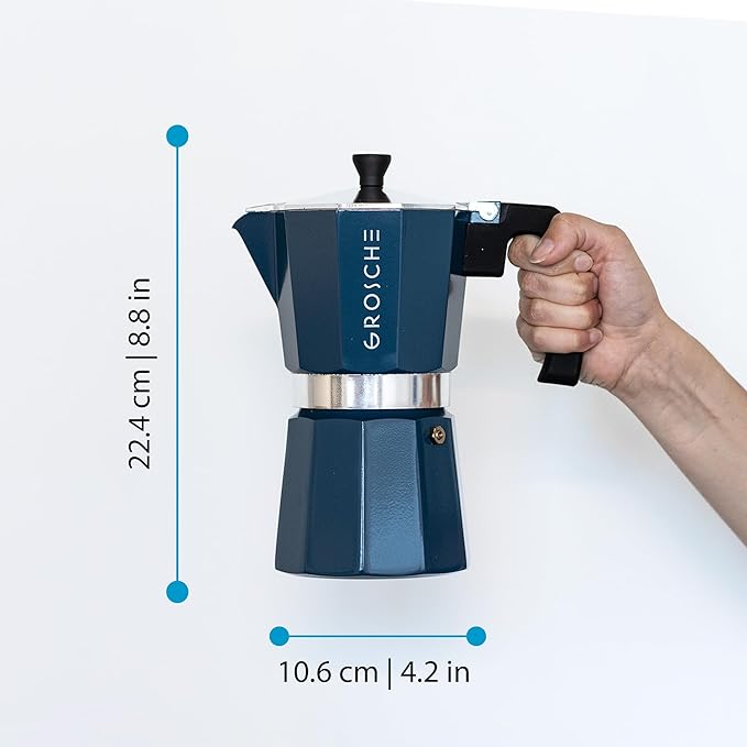 GROSCHE Milano Stovetop Espresso Maker Moka Pot 9 Espresso Cup, 15.2 oz, Blue. Stove top Coffee Maker Moka Italian Espresso greca Coffee Maker Brewer Percolator | Cuban Coffee Maker And Italian Moka Pot For Stovetop Espresso; For Gas, Electric, And Pro...