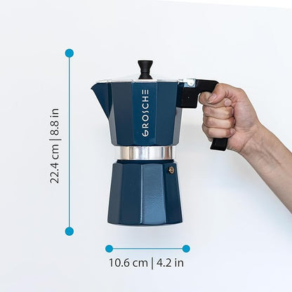 GROSCHE Milano Stovetop Espresso Maker Moka Pot 9 Espresso Cup, 15.2 oz, Blue. Stove top Coffee Maker Moka Italian Espresso greca Coffee Maker Brewer Percolator | Cuban Coffee Maker And Italian Moka Pot For Stovetop Espresso; For Gas, Electric, And Pro...