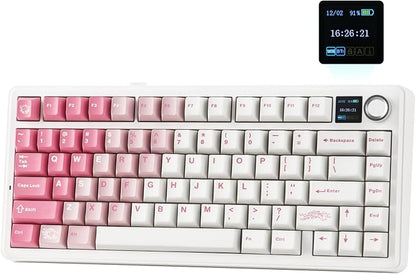 EPOMAKER X Aula F75 MAX Wireless Mechanical Keyboard with TFT Screen and Knob, Gasket Keyboard in 75% Layout, Hot Swappable Gaming Keyboard for PC/Mac/Linux (White Pink)