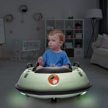 Ride On Bumper Car, 12V Electric Toddlers Car with Remote Control, Safety Belt, Music, Flashing Lights, 360 Degree Spin, Bumper Car for Toddlers,Kids,Green