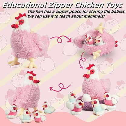Youthfuljive 9 in 1 Chicken Stuffed Animal Set, Stuffed Chicken Plush Toy Egg Laying Hen with Zipper and Baby Chicks Toy Chickens Eggs and Chicken Coop Toys for Kids Toddler Birthday Farm Decor