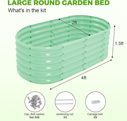 Land Guard 18“ Tall 4×2ft Galvanized Raised Garden Bed Kit, Galvanized Planter Garden Boxes Outdoor, Oval Large Metal Raised Garden Bed for Vegetables……… (Lime Green, 4×2×1.5ft)