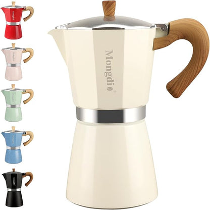 Mongdio Stovetop Espresso Maker Moka Pot, Cuban Coffee Maker Stove top coffee maker Moka Italian Espresso Greca Coffee Maker Brewer Percolator, 9 Espresso Cups, 15 oz - White