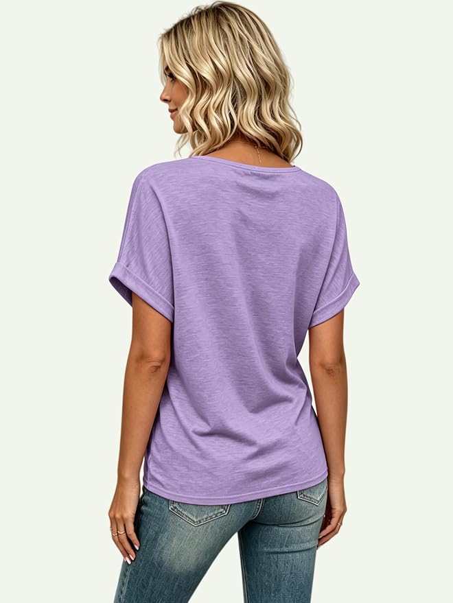 T Shirts Short Sleeve V Neck Tees Womens Tops Beach Vacation Fashion Clothes 2026 Casual Summer Spring Fall Outfits