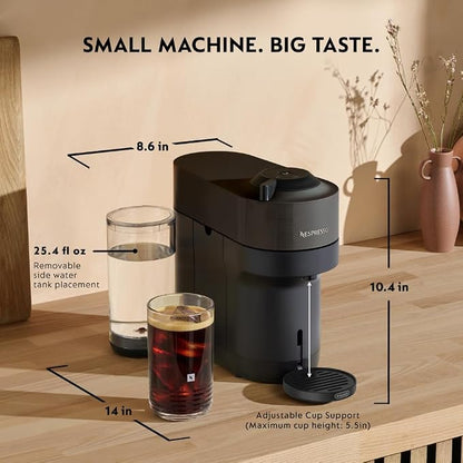 Nespresso Vertuo Pop+ Coffee Machine with Milk Frother, Liquorice Black | Coffee and espresso maker by De'Longhi with compact design. Aeroccino3 frother bundle for hot or cold foam drinks at home.