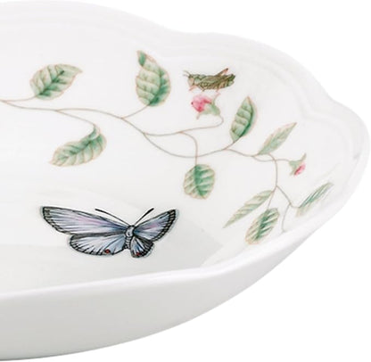 Lenox Pasta Bowls, 20oz Butterfly Meadow Pasta Bowl Set of 4, Service For 4, Porcelain, White Serving Bowls, Wide, Shallow, Lenox Butterfly Meadow Collection, Dishwasher/Microwave Safe (White 4-Piece)