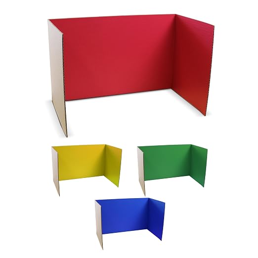 Flipside Products 18” x 48” Assorted Color Study Carrel, Red, Green, Blue, Yellow Privacy Boards, Student Privacy and Focus Booth for The Classroom, Desk Divider Cubby for Tests, Made in USA - 24 Pack