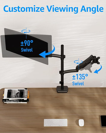 MOUNTUP Vertical Dual Monitor Mount Holds 4.4-17.6lbs, up to 32 Inch Stacked Monitor Mount with Gas Spring Arm with Clamp/Grommet Base, Dual Monitor Stand for Desk, For Home Office, VESA 75x75/100x100