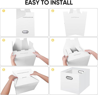 BALEINE File Organizer Box, Cardboard File Folder Organizer with Handle for Letter Size, Portable Collapsible Hanging Filing Box for Home Office Document Storage (8 Pack, Large White)