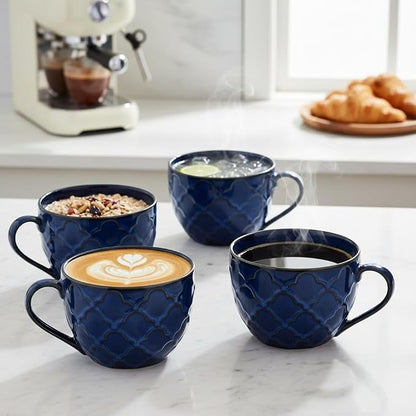 24 oz Large Coffee Mug, Ceramic Coffee Mugs with Handles, Set of 2, Blue | Coffee Mug for Hot Chocolate, Cappuccino, Soup, Oatmeal, Ramen, Microwave & Dishwasher Safe, Coffee Cups Large Soup Bowl