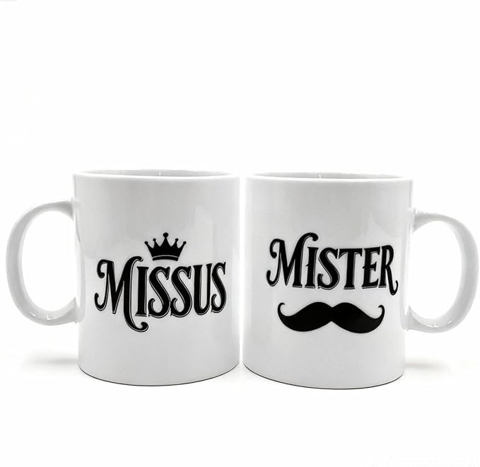 Porcelain Engagement Gifts For Couples, 11OZ Mister and Missus Mug Set of 2,Wedding Gifts for Couple, Bride and Groom Newlywed Bridal Shower, His Hers, Mr and Mrs, Christmas Day, Valentines
