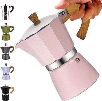 3 Cup Aluminum Moka Pot Classic Stovetop Espresso Coffee Maker 150ml 5oz Coffeemaker Percolator Mocha Pot Greca Coffee Maker Cafe Makers for Italian and Cuban Café Brewing Pink