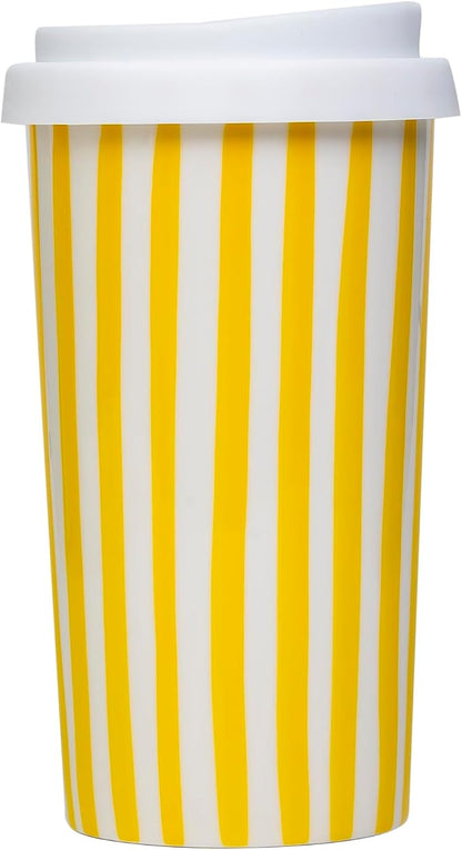 Ceramic Travel Mug with Lid (12 oz) – Cute Coffee Cup for Women & Men, Bright Aesthetic Travel Mug, Microwave & Dishwasher Safe, Fits Car Cup Holder (Yellow)