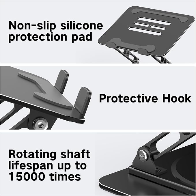 Adjustable Laptop Stand for Desk with 360 Rotating Base | Metal Foldable Laptop Riser Holder, Portable Desktop Book Stands, Ventilated Cooling Notebook Stand for 10-15.6” Laptops