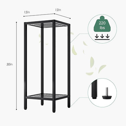 Zhongma 2 Tier 30" Tall Indoor Outdoor Plant Stand, 12 L x 12 W x 30 H inch, Heavy Duty Square Metal Flower Stand for Patio, Home, Garden, 220 LBS Capacity & Heavy Duty Construction