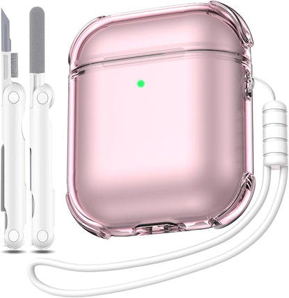 for Airpods 2nd Generation Case Cover, Clear Soft TPU Transparent Four Corner Military Grade Shockproof Protective Case with Cleaning Kit for Airpods 2 Gen Charging case 2019, Clear Pink