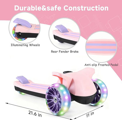 2 in 1 Kick Scooter with Removable Seat, 3 LED Wheels Kick Scooter for Kids, 4 Adjustable Height & Foldable Design Toddler Scooters Sit or Stand Ride for Boys & Girls 2-10 Years Old