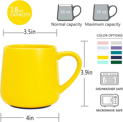 Bosmarlin Large Glossy Ceramic Coffee Mug, Yellow Tea Cup for Office and Home, 18 oz, Suitable for Dishwasher and Microwave, 1 Pack (Yellow)
