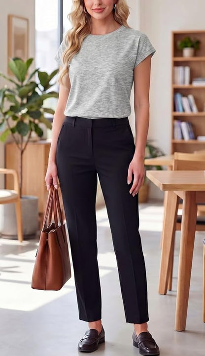 GRECERELLE Womens Summer Tops Cap Sleeve Crew Neck Basic T-Shirt | Everyday Casual Wear, Layering Friendly, Wrinkle-Resistant, Business Casual Ready, Lightweight & Packable, Capsule Wardrobe