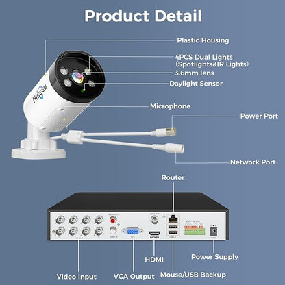 Hiseeu 4K Wired Security Camera System with Smart Color Night Vision | Audio,3TB Hard Drive,AI Human/Vehicle Detection,8PCS 8MP IP67 Weatherproof Home CCTV Cameras,Surveillance DVR Kit