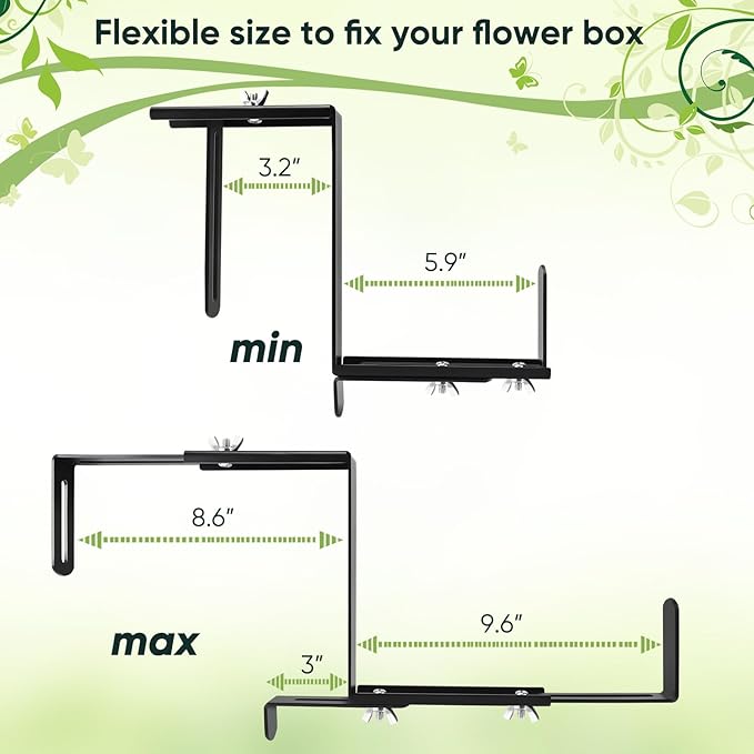 Planter Box Brackets, Adjustable Flower Brackets for Deck Railing, No Drill Window Bracket for Outdoor Planters-4 Pack