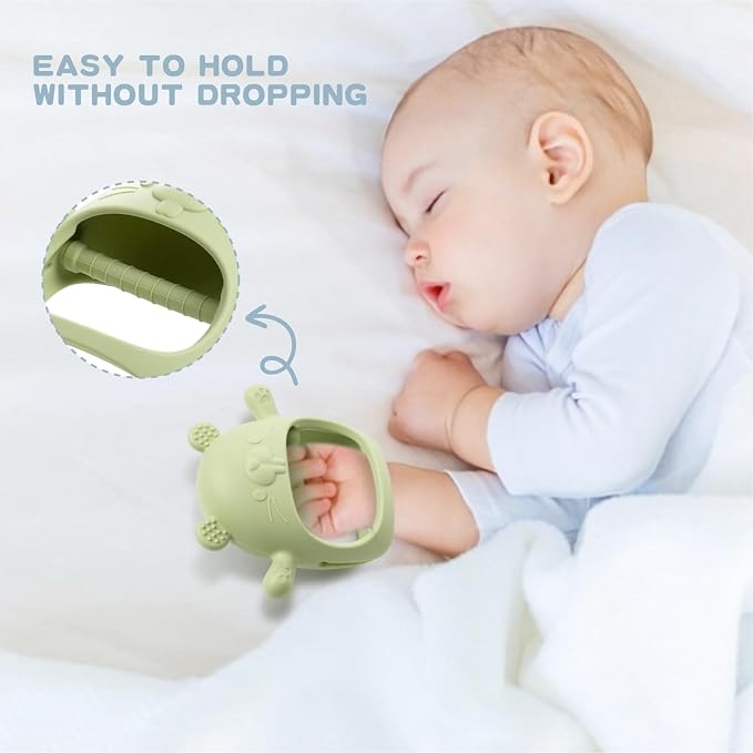 Baby Fruit Feeder with Popsicle Mold Cute Teething Toys Silicone Teethers for Babies 3-12 Months for Baby Feeding Gift (GreenB)