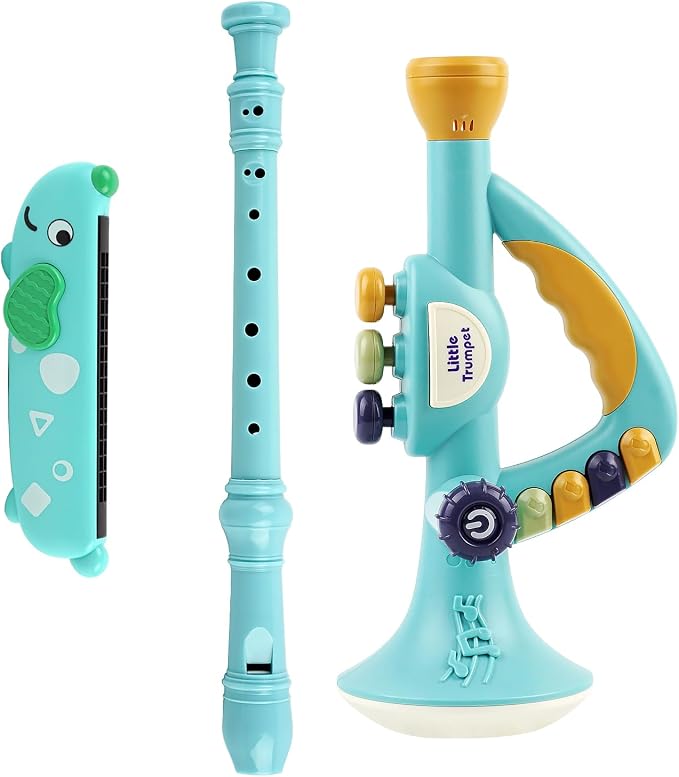 Toddler Musical Instruments Toy, Trumpet, Harmonica, Recorder Flute for Kids Baby, Musical Toys Set for Children Boys Girls Ages 2 3 4 5