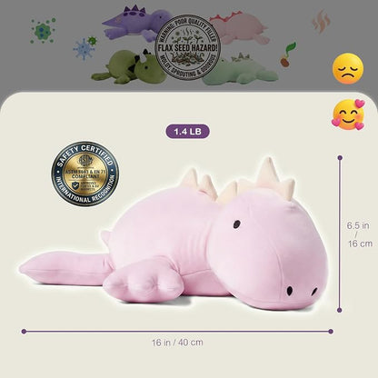 KOWSI® Microwavable Heating Pad Purple Stegosaurus Plush - 1.4 Lb Weighted Stuffed Animal Toy with Tourmaline Beads & Lavender - 16" Squished Long Dinosaur Pillow - Lumbar Back Cushion Lasting Warmth