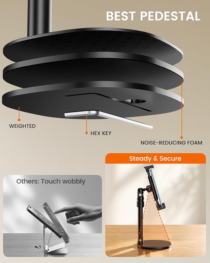 OHLPRO Heavy Duty Portable Monitor Stand for Desk, 22.83" Ultra Tall Tablet Holder with Wide Steel Base, 5.5 LB Capacity, iPad Stand Fits 5-22" Screen, iPad Pro 12.9 13, Office, Kitchen, Drawing